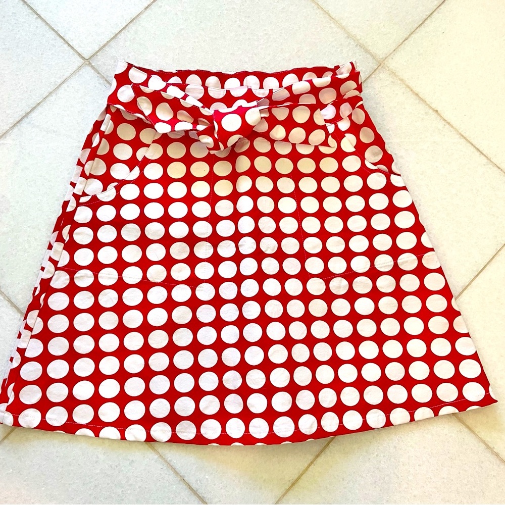 Mini wrap skirt S 4-6 in punch polka dots.